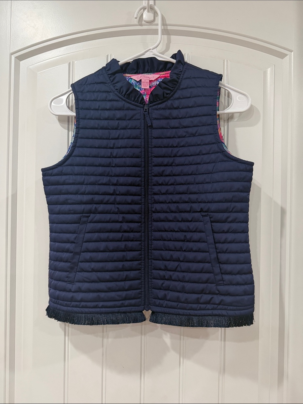 EUC Lilly Pulitzer Navy Quilted Girls' Vest with Fringe Trim